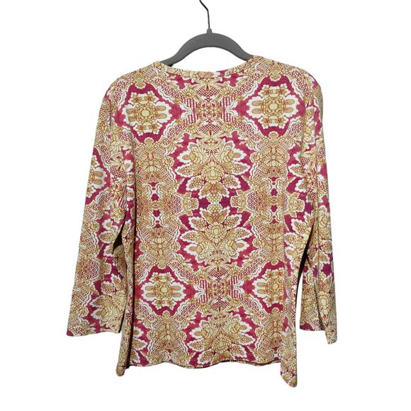 J. McLaughlin Women's Sz L Catalina Cloth Gold Pink Print Long Sleeve Shirt - Picture 5 of 5